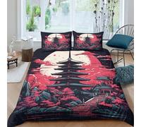HOTGE Stile giapponese Copripiumino 3D Completo Stampa Matrimoniale Ukiyo-e 3D Set Biancheria Da Letto 3 Pz Microfibra Ipoallergenico Per Ragazzi Ragazze Adulti Double(200x200cm)