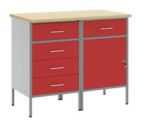 Hothingwell Armadio Atelier Industriale Rosso e Grigio 100x55x85 cm | Legno ingegneria e acciaio, ripiani e cassetti, facile manutenzione, stile loft, stoccaggio utensili efficiente