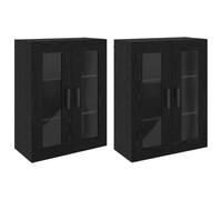 Hothingwell Armadio da parete, 2 pezzi, legno Ingenierie, colore: Nero | Porte vetri, ripiani pratici, manici moderni, manutenzione semplice, 69,5 x 34 x 90 cm