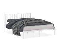 Hothingwell Cornice per letto in metallo, 150 x 200 cm, con testiera bianca | Acciaio robusto, doghe in metallo, gambe centrali, portaoggetti sotto letto, supporto per la schiena, senza materasso