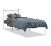 Hothingwell Cornice per letto in metallo, 75 x 190 cm, con testiera bianca | Senza materasso,doghe e gambe in metallo,spazio portaoggetti sotto,supporto per la schiena,acciaio verniciato a polvere