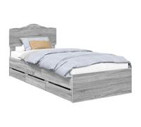 Hothingwell Cornice per letto Sonoma grigio 75 x 190 cm in legno di | Cassetti nascosti, testiera grande, montaggio a pavimento, manutenzione con panno umido, materasso non incluso