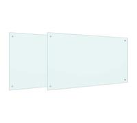 Hothingwell Credenza da cucina 2 pezzi bianco 100 x 60 cm vetro temperato | Backsplash da parete, vetro temperato, 4 fori pre-impatto, spruzzi e calore, facile manutenzione