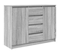 Hothingwell Credenza Sonoma Grigio 100,5x35x76cm Legno Ingegneria | Porte chiuse, due ripiani, cassetti, piano robusto, fissaggio a parete incluso, panno umido