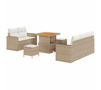 Hothingwell Divano Da Giardino Modulare 8 Pezzi Poly Rattan Beige E Crema | Set di 8 contenitori nascosti, tavolo acacia regolabile, tessitura resistente alle intemperie, stile versatile per