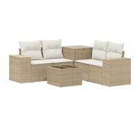 Hothingwell Divano Esterno Set 6 Pezzi Beige Poly Rotan Acciaio | Design modulare, contenitore per cuscini, finitura a polvere, resistente alle intemperie, facile da pulire