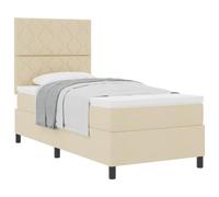 Hothingwell Letto Box Spring con testiera color crema, 90 x 190 cm | Materasso molle insacchettate fermo-medio, testiera regolabile 2 altezze, doghe rigide, gambe in plastica nera