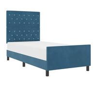 Hothingwell Letto Box Spring Velluto Blu Scuro 90 x 190 cm con testiera | Testa regolabile 2 altezze, base a doghe inclusa, legno massello, legno di ingegneria, senza rete a molla