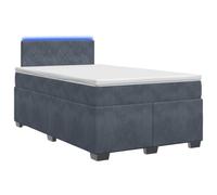Hothingwell Letto Box Spring Velluto Grigio 120x200 cm con LED | Testa regolabile, materasso molle insacchettate, fodera rimovibile, alimentazione USB 5V