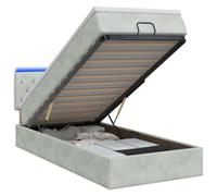 Hothingwell Letto Ottomano Velluto Grigio 90x200 cm con Materasso e LED | Testiera regolabile, portaoggetti idraulico, fodera rimovibile lavabile, alimentazione USB 5 V