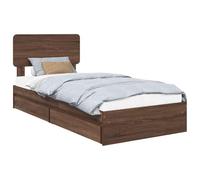 Hothingwell Letto portaoggetti in legno di quercia marrone 75 x 190 cm | Cassetti pratici, piattaforma a doghe, stile moderno pulito, facile manutenzione, camera da letto contemporanea
