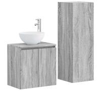 Hothingwell Mobile sottolavabo da parete, 2 pezzi, legno grigio | Ripiani regolabili, ante reversibili, kit di installazione completo, 33 x 34,5 x 100 cm