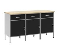 Hothingwell Mobiletto portaoggetti Atelier 3 pezzi, nero e grigio, 150 x 55 | Legno di ingegneria, acciaio robusto, cassetti multipli, pratici ripiani, look loft moderno, facile manutenzione