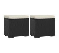 Hothingwell Pouf ottomano Polyratan 2 pezzi nero 40x30x40 cm con cuscino | Resina intrecciata resistente, struttura in metallo stabile, cuscino rimovibile incluso, facile manutenzione, uso esterno