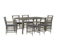 Hothingwell Set da pranzo da esterno, 7 pezzi, in polyrattan | Acciaio verniciato a polvere, piano in vetro temperato, piedini regolabili, fodere rimovibili con cerniera, 110 kg per seduta