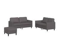 Hothingwell Set di divani 3 pezzi con cuscini in similpelle grigio | Struttura in compensato e metallo, pouf multiuso, similpelle resistente alle macchie, massimo 110 kg per sedile