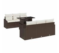 Hothingwell Set di divani da giardino, 7 pezzi, marrone e crema | 2 divani, 4 sedie, cuscini in schiuma, telaio in acciaio rivestito, contenitore nascosto, modulabile