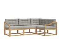 Hothingwell Set Di Divani Esterni 3 Pc Bianco E Grigio Chiaro | Legno di acacia massiccio, schienale a doghe, braccioli in legno, configurazione modulare, giardino, patio, piscina