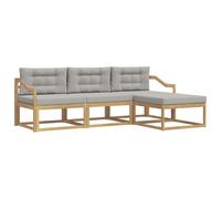 Hothingwell Set di Divani Esterni 4 Pezzi Bianco e Grigio Chiaro | Legno di acacia massiccio, design modulare, schienale a doghe, finitura resistente, giardino patio piscina
