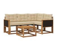 Hothingwell Set di Divani Esterni 5 pc Acacia e Tessile Beige | Cuscino rimovibile e con cerniera, vassoio a doghe, drenaggio, giardino, cortile, bordo piscina, facile da pulire
