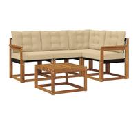Hothingwell Set di Divani Esterni 5 pz Legno di Acacia Beige | Tessuto, cuscini rimovibili con cerniera, vassoio a doghe drenaggio, giardino patio cortile piscina