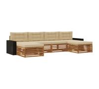 Hothingwell Set di Divani Esterni 6 pc Legno di Acacia Massiccio | Design con schienale a doghe, braccioli in legno di acacia massiccio, configurazione modulare, giardino, patio
