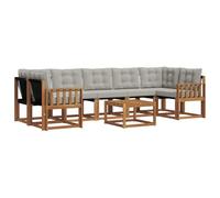 Hothingwell Set di Divani Esterni 8 pc Legno di Acacia Grigio Chiaro | Tavolo drenaggio, cuscini rimovibili, cerniere, texilene -scolorimento, giardino patio piscina