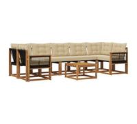 Hothingwell Set Di Divani Esterno 8 Pc Legno Acacia Naturale E Beige | Tavolo con drenaggio, cuscini spessi rimovibili, texilene resistente allo sbiadimento, schienale integrato, pratico bracciolo