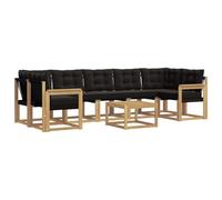 Hothingwell Set di Divani Esterno 8 Pc Legno di Acacia Bianco e Nero | Cuscini spessi rimovibili, cerniere, schienale integrato, bracciolo, tavolo drenaggio, texilene -scolorimento, giardino
