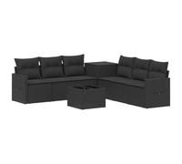 Hothingwell Set di divani per esterni, 8 pezzi, colore: Nero Poly Ratan e | Cassapanca integrata, design modulare, costruzione durevole, facile manutenzione, stile contemporaneo