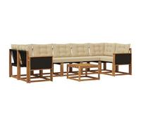 Hothingwell Set di divani per esterni, 8 pezzi, legno di acacia, beige | Texilene resistente scolorimento,cuscini spessi rimovibili,tavolo drenaggio,giardino patio piscina,design minimalista