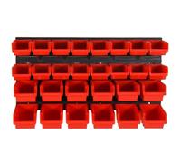 Hothingwell Set di scaffali da officina 30 pezzi rosso e nero 77x39 cm PP | Piastre da parete espandibili, sistema plug-in, vasche in polipropilene, ordinamento piccole parti, manuale di montaggio