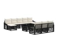 Hothingwell Set Divani Giardino 11 Pezzi Poly Raton Nero Crema Bianco | Poli ratan resistenti, cuscini in poliestere lavabili, struttura in acciaio stabile, gambe regolabili, tavolo regolabile