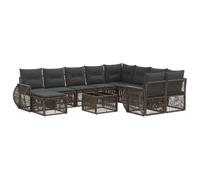 Hothingwell Set Divano da giardino 11 pezzi Poly Rattan Grigio | Design modulare, cuscini lavabili, cuscinetti regolabili, montaggio facile, manutenzione semplice