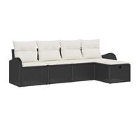 Hothingwell Set Divano da giardino 5 pezzi Polyratan Nero Crema Modulabile | Acciaio stabile, schienale regolabile, ottomani con stoccaggio, resistente ai raggi UV, facile da montare