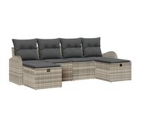 Hothingwell Set divano da giardino 6 pezzi in rattan grigio chiaro con | Modulare, struttura in acciaio a polvere, schienale ergonomico, depositi nascosti, uso terrazzo e patio
