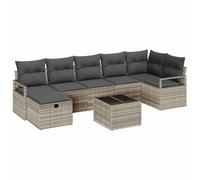 Hothingwell Set divano da giardino 8 pezzi Polyratan Grigio per 7 Persone | Telaio in acciaio verniciato, gambe regolabili, ripostiglio integrato, tessitura resistente UV, facile da pulire