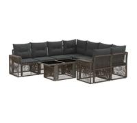Hothingwell Set divano da giardino 9 pezzi in rattan grigio e grigio scuro | Modulare, cuscini in poliestere lavabili, struttura in acciaio stabile, gambe regolabili, uso esterno tutto l'anno