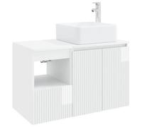 Hothingwell Set mobile bagno 2 pezzi bianco laccato legno ingegneria | Montaggio a parete salvaspazio, vanità e cabinet, fori regolabili lavabo rubinetto, cassetti ante mensole, design minimalista