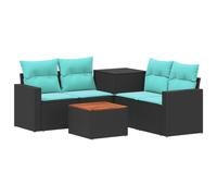 Hothingwell Set Pohovek 6 KS Černá a Modrá Poly Ratan a Ocel | Design modulare, telaio in acciaio, resistente polyrattan scatola, scatola di immagazzinaggio integrata, facile manutenzione