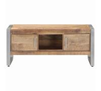 Hothingwell Tavolino da caffè 95x50x40 cm Legno di Mango grezzo | Telaio in ferro, due porte, vano portaoggetti, legno massello tropicale, stile industriale
