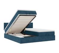 Hothingwell Telaio letto ottomano 200 x 200 cm velluto blu scuro con | Molle insacchettate, sollevamento idraulico, portaoggetti sotto letto, rete doghe, due reti sollevabili
