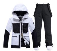 HOTIAN Completo da sci da donna, 2 pezzi, con giacca e pantaloni, impermeabile, antivento, da sci, per l'inverno, per attività all'aperto, caldo, XL