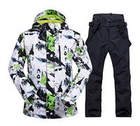HOTIAN Giacca da sci da Uomo e pantaloni Set Giacca e Pantaloni da Snowboard Antivento e Impermeabile invernale Calda per Il Lavoro All'aperto Sci Pesca Equitazione Moto