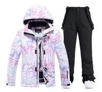 HOTIAN Giacca da Sci e Pantaloni da Donna, Tuta da Sci Invernale Calda, Impermeabile, Antivento, Set da Snowboard, 304+BK, M