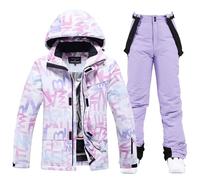 HOTIAN Giacca da Sci e Pantaloni da Donna, Tuta da Sci Invernale Calda, Impermeabile, Antivento, Set da Snowboard, 304 + Polipropilene, XL