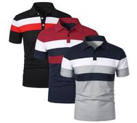 HOTIAN Polo da uomo a maniche corte, oversize, leggera, estiva, traspirante, basic per il tempo libero, a maniche corte, Bk+rd+ny, M