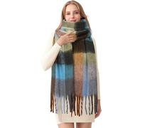 HOTIAN Sciarpa da donna invernale calda sciarpa colorata spessa avvolgente scialle oversize a quadri sciarpa autunnale morbida calda sciarpa coperta, grigio blu., Taglia unica