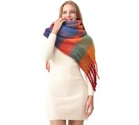 HOTIAN Sciarpa da donna invernale calda sciarpa colorata spessa avvolgente scialle oversize a quadri sciarpa autunnale morbida calda sciarpa coperta, Arancio/blu, Taglia unica