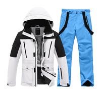 HOTIAN Set di giacca da sci e pantaloni da uomo, tuta da neve invernale calda, impermeabile, antivento, set da snowboard, HB+BU, M